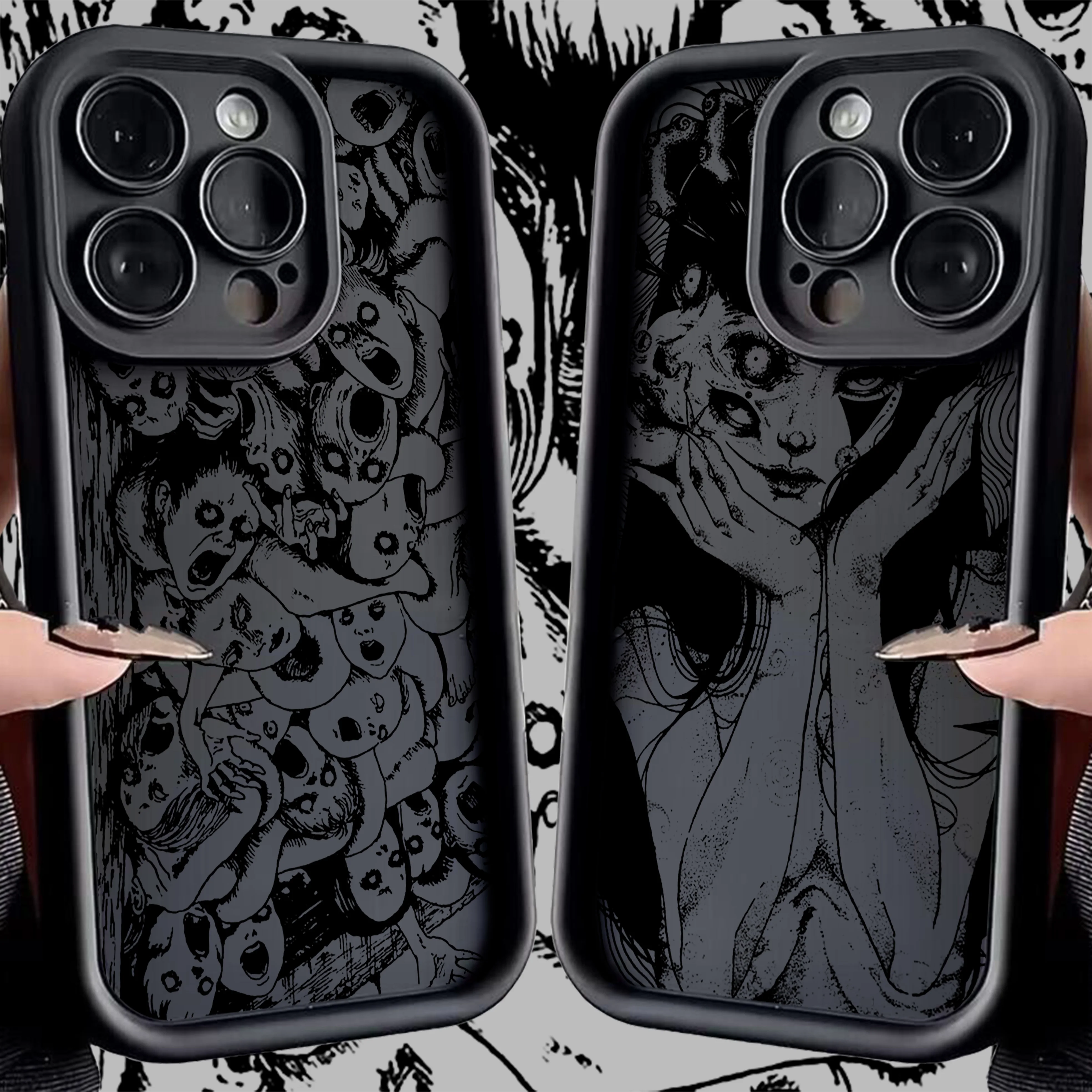 حافظة هاتف رعب كاريكاتير Junji Ito لهاتف آيفون 16 15 14 13 12 11 Pro Max Mini XR XS X 7 8 Plus غطاء خلفي ناعم من البولي يوريثان مع