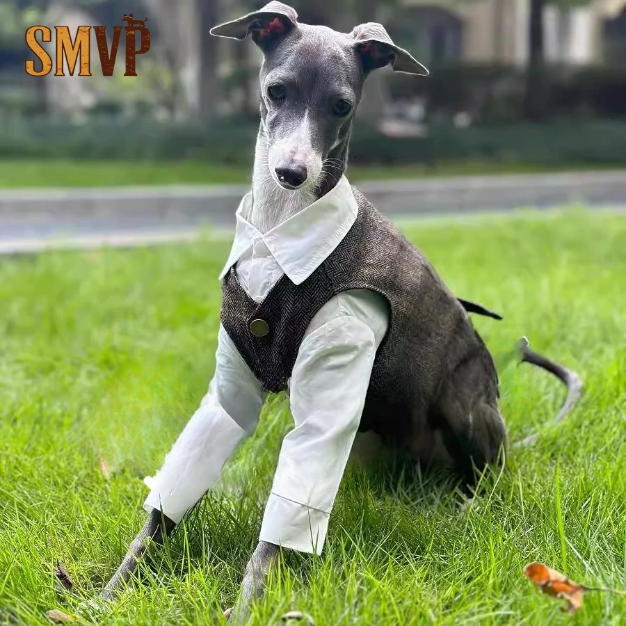 

Shirt Plus Dark Coffee Suit Vest Two Piece Simple High End British Style Pet Dog Dress Suitable for Dogs with Slender Bodies