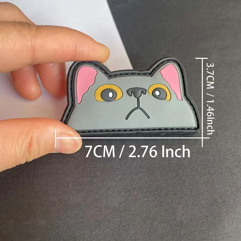 Black,Gray,White Cute Cat 3d PVC Rubber Emblemen Hook and Loop Patches,Cartoon Funny Badges Tactical Sticker For Backpack,Helmet