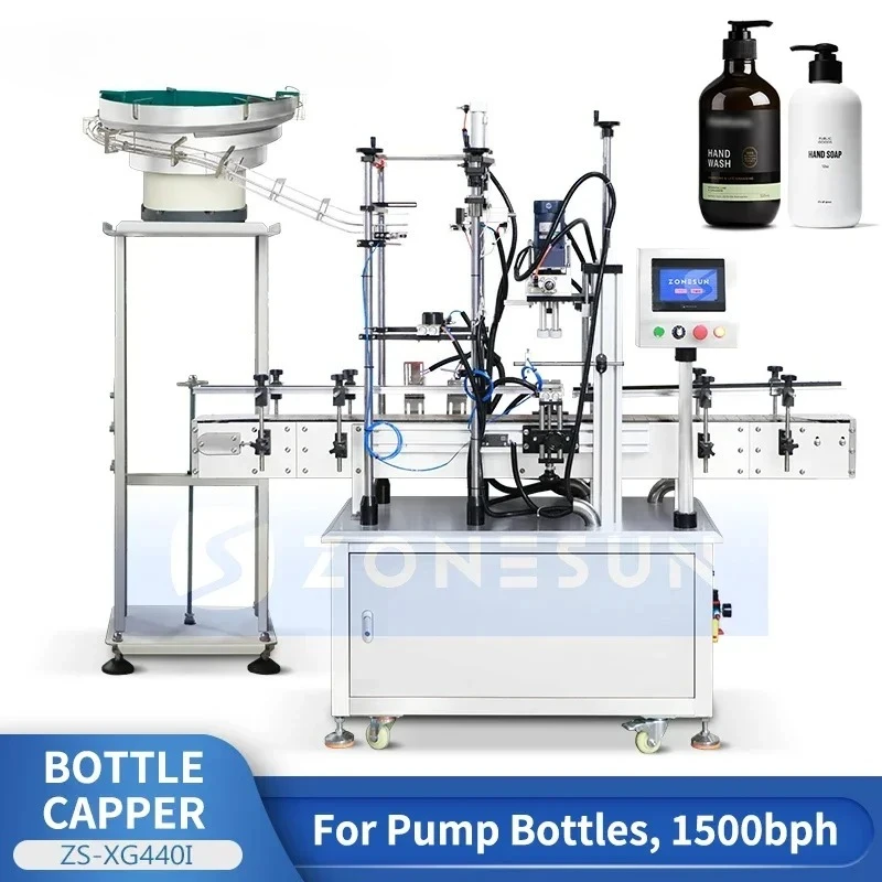 Zonesun 4 Wheel  Pump Bottle Cap Capping Machine Vibratory Bowl Feeder Automatic Capper Packing Equipment ZS-XG440I