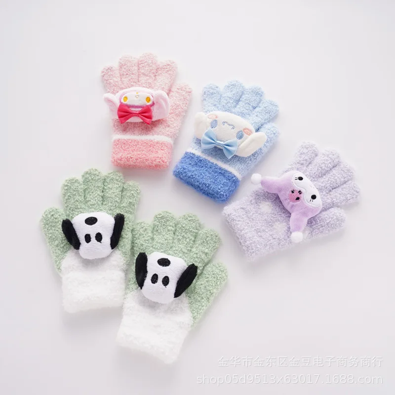 

Sanrio Gloves Children's Cartoon Kuromi My Melody Cinnamoroll Winter Boys' Plush Thickened Mittens Girls' Five Finger Gloves