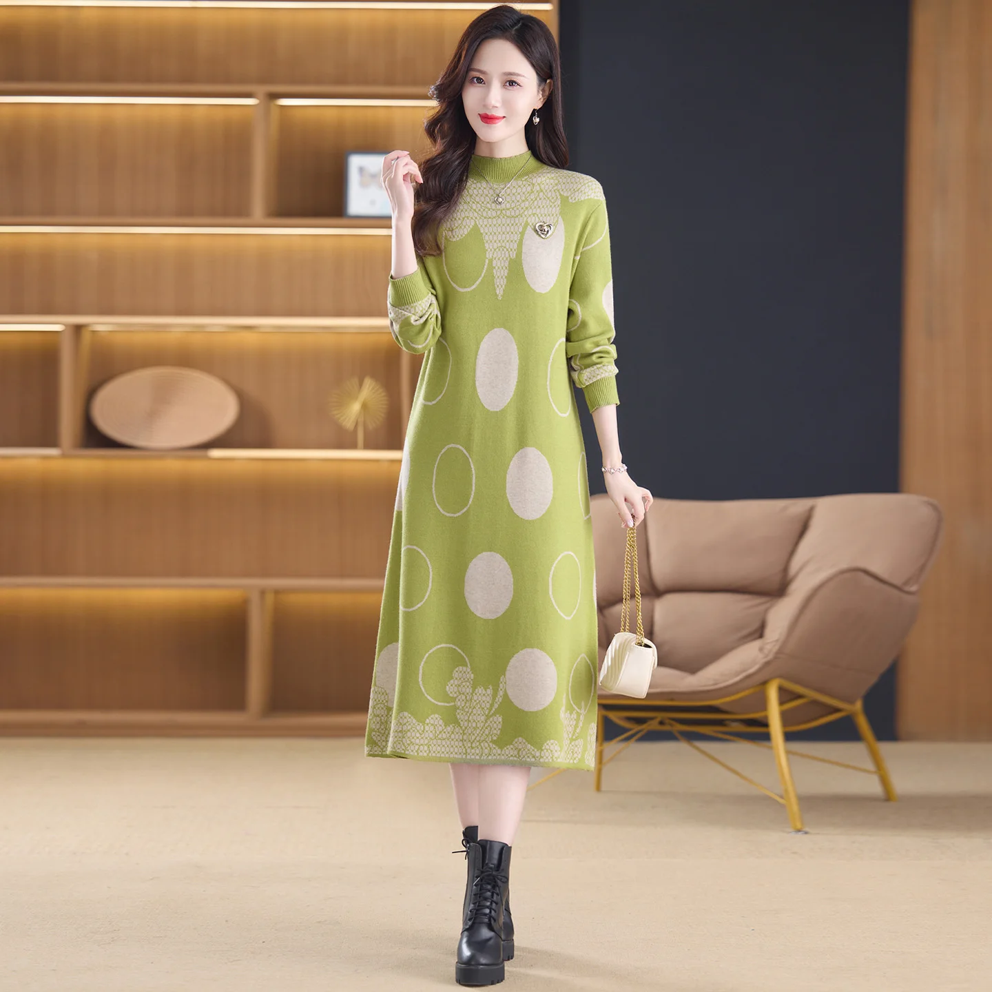 

Red Floral Knitted Long Sleeve Female's Pullovers Autumn Winter Thick Warm Sweater Dresses 2025 Korean Elegant Casual Sweaters