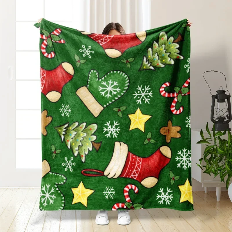 Christmas Bell Walking Stick Flannel Throw Blanket Winter Cute Soft Fuzzy Fluffy Christmas Blanke for Couch Bed Sofa Adults/Kids