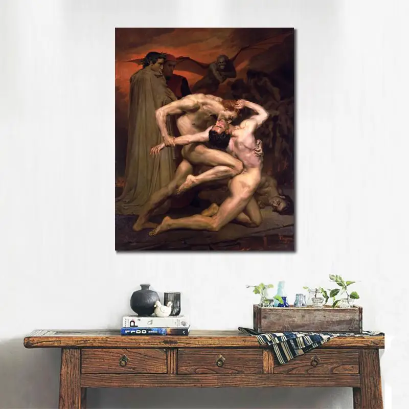 Classic Portrait Canvas Art Dante And Virgil In Hell William Adolphe Bouguereau Handmade Oil Painting Reproduction High Quality