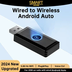 Nueva actualización Mini adaptador Android Auto para Android con cable Auto Smart Carplay Ai Box Bluetooth WiFi conexión automática con cable a inalámbrico