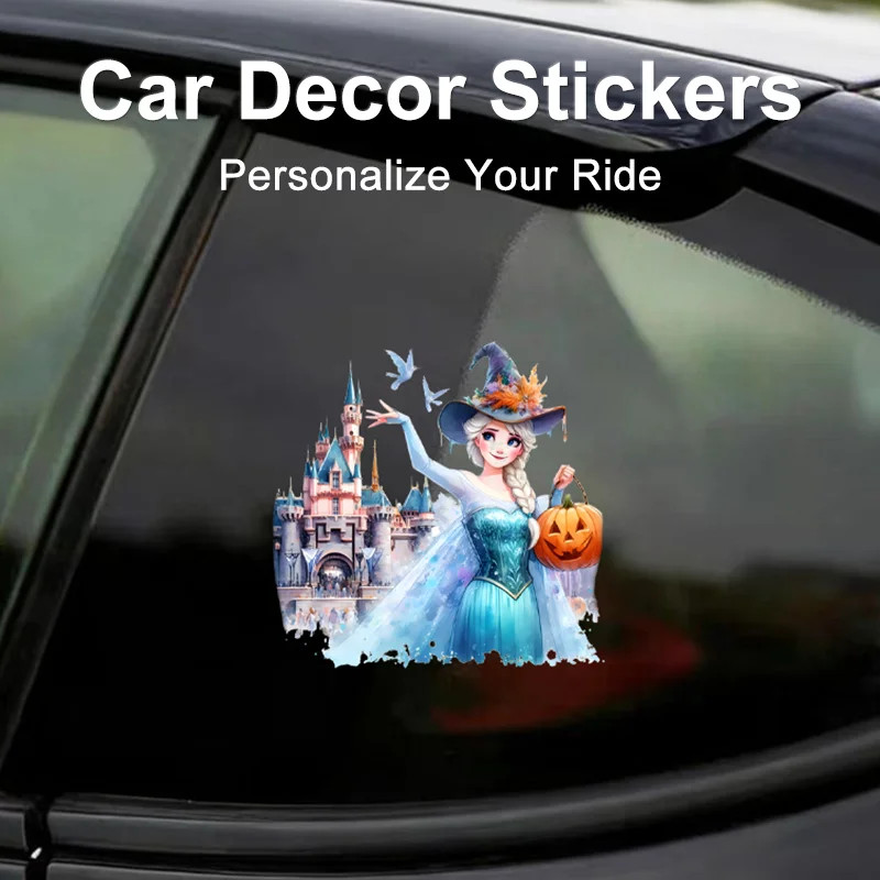 

Disney Princess Elsa PVC Car Sticker Halloween Gift for EV Triangle Window Front End Handmade DIY Auto Festival Decor Decal