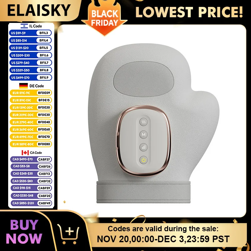 

Hand Massager with Heat and Compression Kneading Rollers Electric Portable Vibrating Gloves Muscles Massagers for Pain Relief