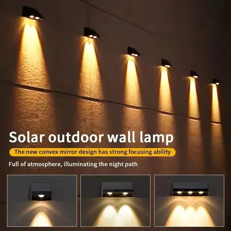 Dual Lens Solar Wall Light, Black LED Down Lamp for Outdoor Fence Garden Courtyard Balcony Door Number Illumination Decor