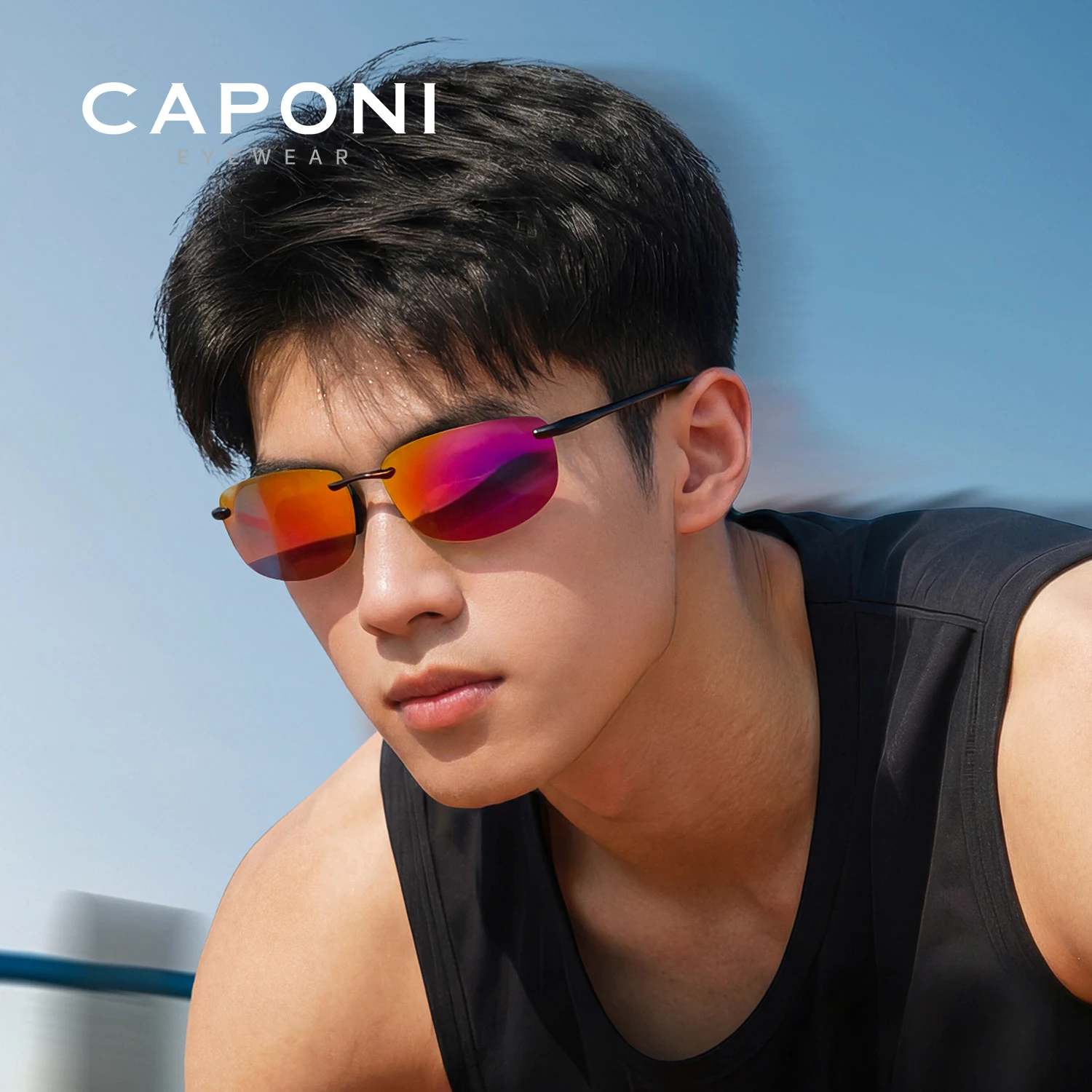 

CAPONI Polarized Men Sunglasses High Quality Outdoor Sport Running Colorful Lenses Sun Glasses Photochromic Black Shades BS36502