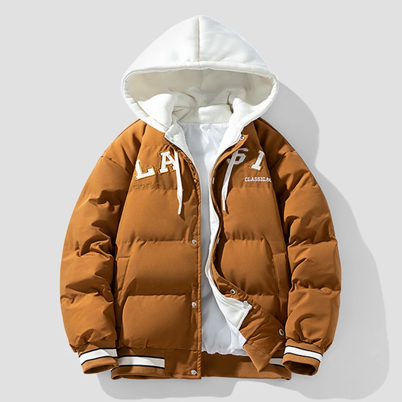 Parkas à capuche décontractés pour hommes, vestes rembourrées en coton, vêtements d\'extérieur chauds, coupe-vent pour jeunes, vêtements de