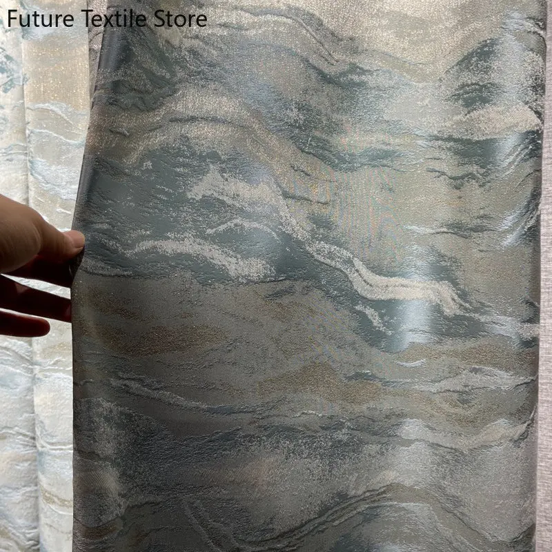 

New Chinese style landscape marble jacquard living room bedroom partition curtain Curtains for Living dining room bedroom