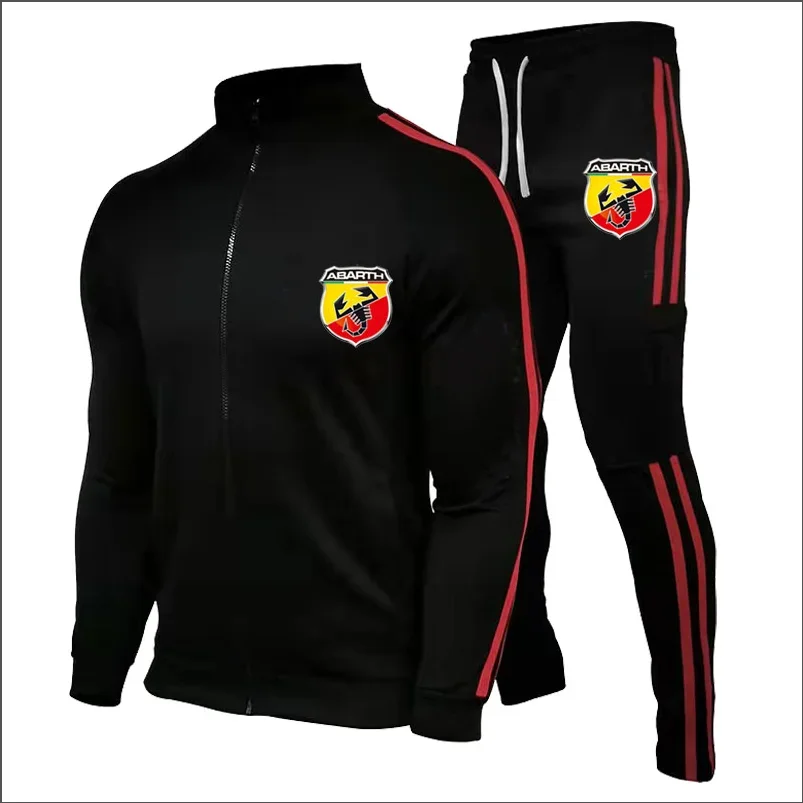 Setelan 2 potong Hoodie pria, Fashion pria ABARTH Motor Mobil cetak Logo uniseks Hoodie pria kasual bulu domba Hoodie celana