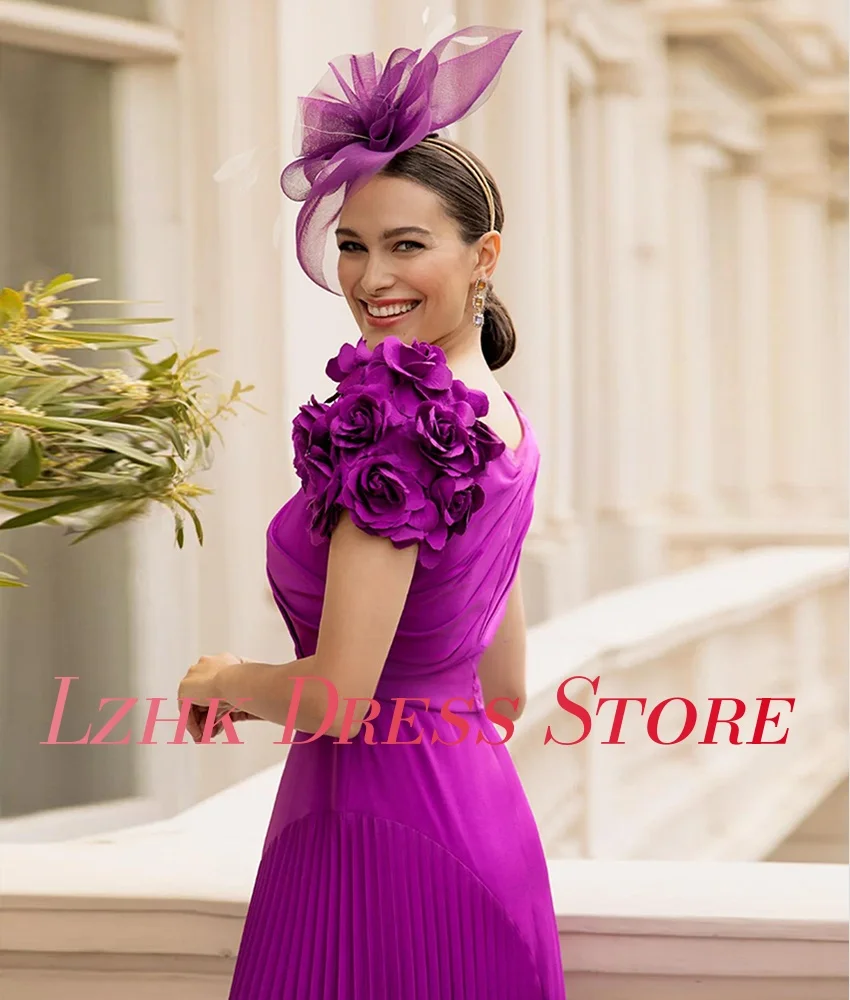 Robe de soirée trapèze en Jersey, personnalisée, exquise, fleurs 3D, haute qualité, col rond, longueur cheville, manches courtes, robes de célébrité