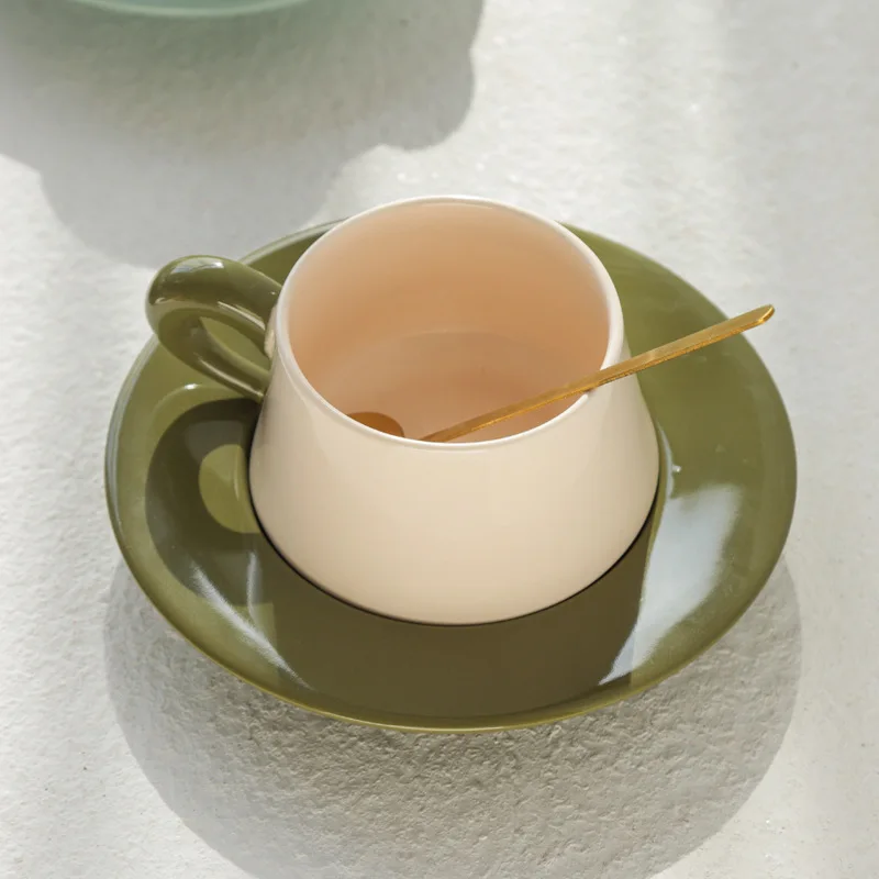 Macaron colored ceramic coffee cup and plate combination for afternoon tea cups and plates