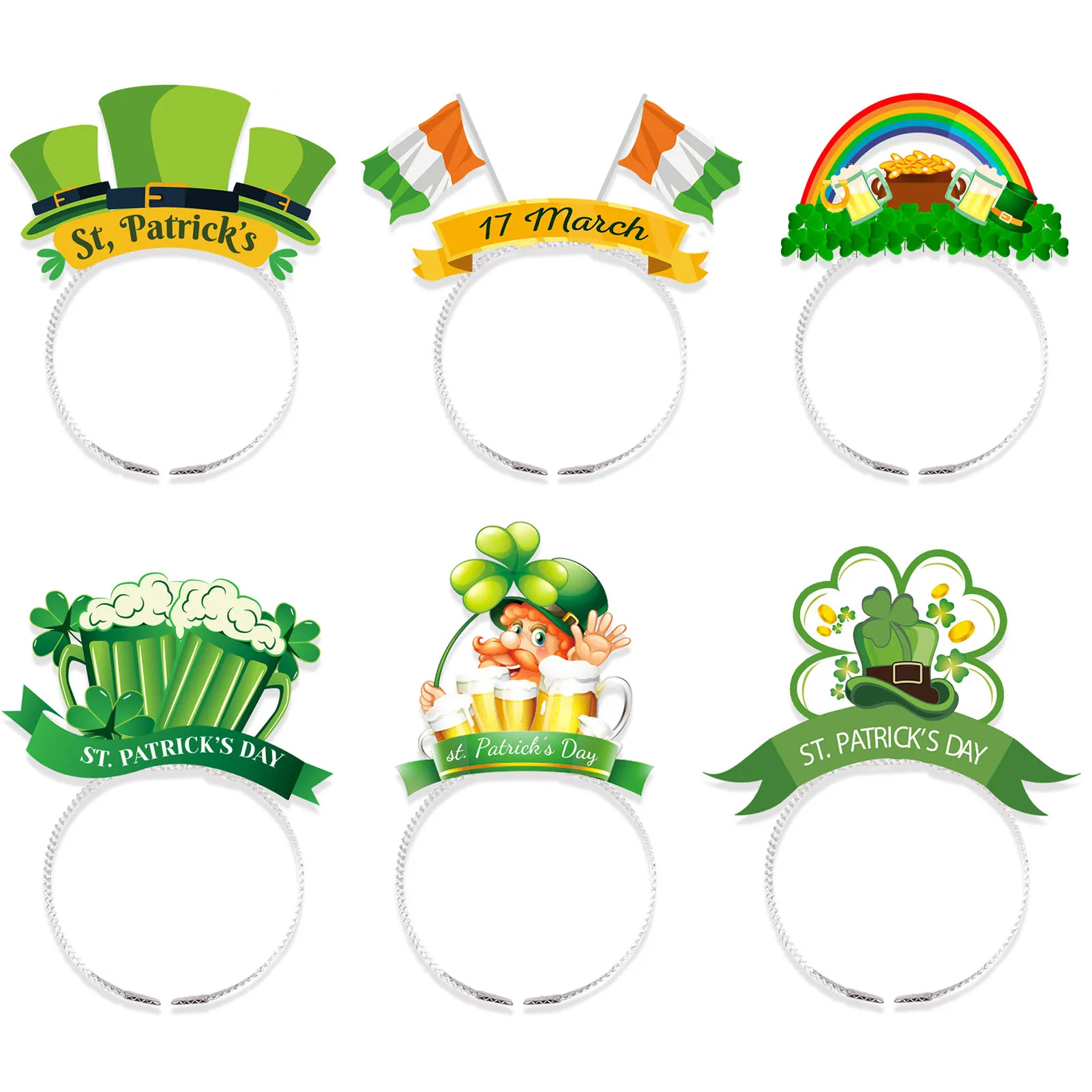 

6pcs Green Lucky Clover Hairbands Irish Festival Decorative Children's Hairbands for Party Boys Girls Celebrations