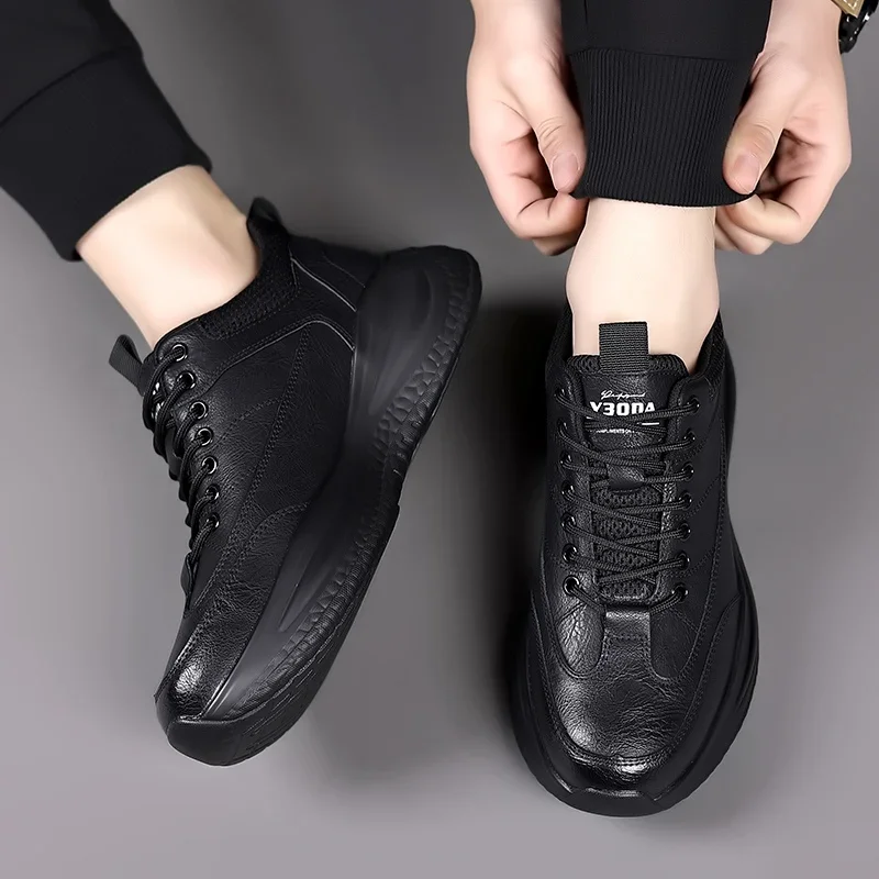 Men's Casual Shoes lace up black Trend Wild Fashion Men Shoes Thick-soled Shoe Men Leather Shoes Men Zapatos De Hombre