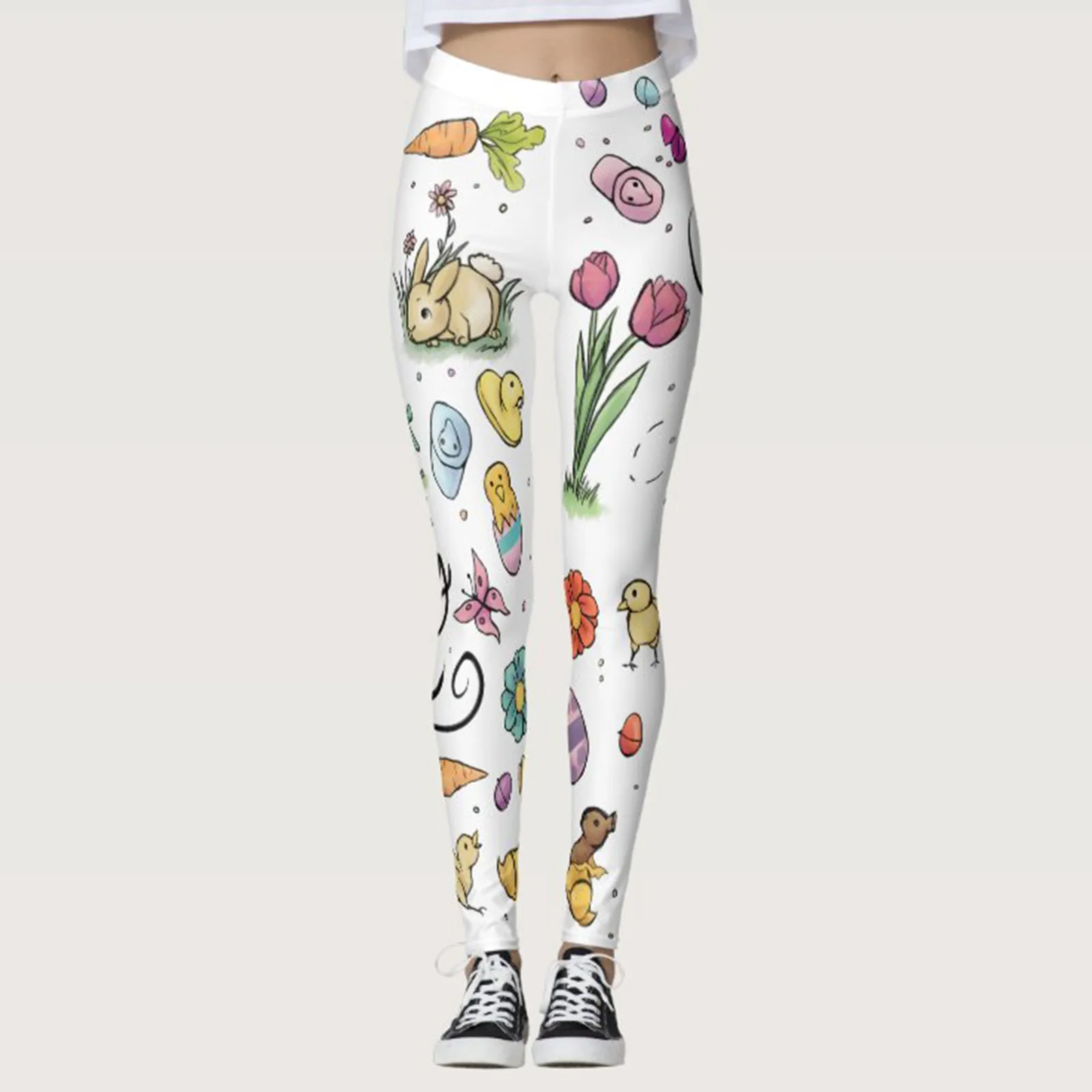 Leggings con estampado de polluelos de conejo para mujer, Pantalones de Yoga de cintura alta para el día de Pascua, Pantalones ajustados para gimnasio, ropa de primavera, medias