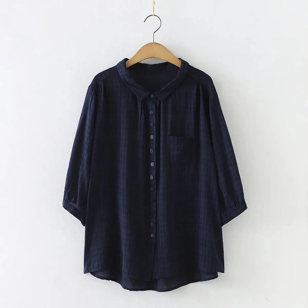 New Spring Cotton Solid Loose Shirt Women Lapel 3/4 Sleeve Casual Top Girl Fashion Basic Commute Blouses 2024 Summer T45452QC