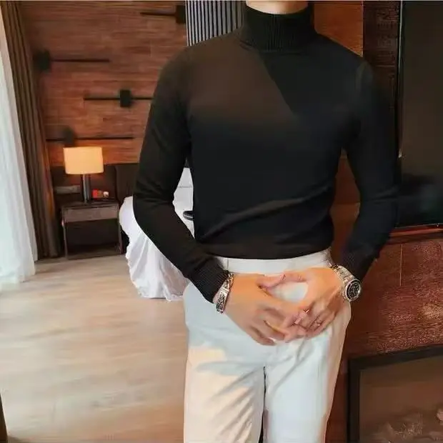 High-necked thin cashmere sweater men's spring and autumn high-grade sense with trendy brand slim knit bottoming shirt