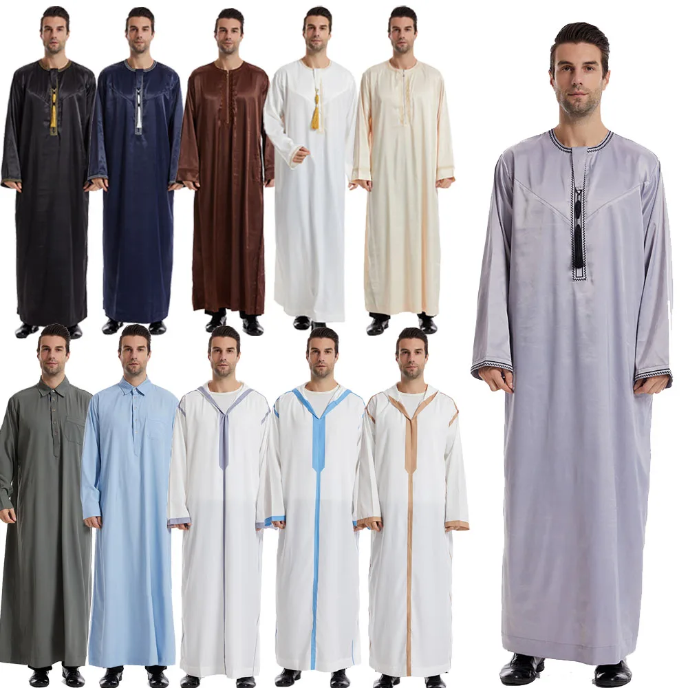 Traditional Dubai Saudi Abaya Men Muslim Jubba Thobe Dress Eid Turkey Arab Robe Kaftan Islam Clothing Caftan Middle East Abayas