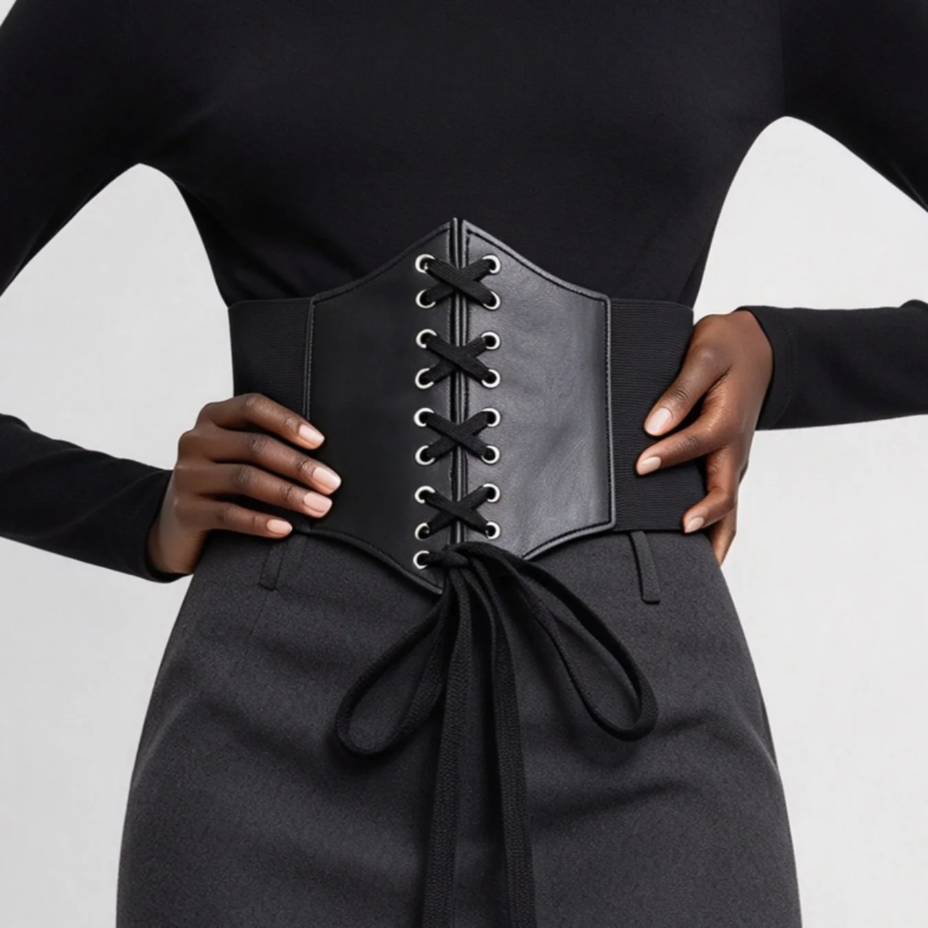 Women Court Style Corset Lace Up Waistband Cosplay Costume Matching Sweater Dress Elastic Waist Belt 2 Pcs Set view 6