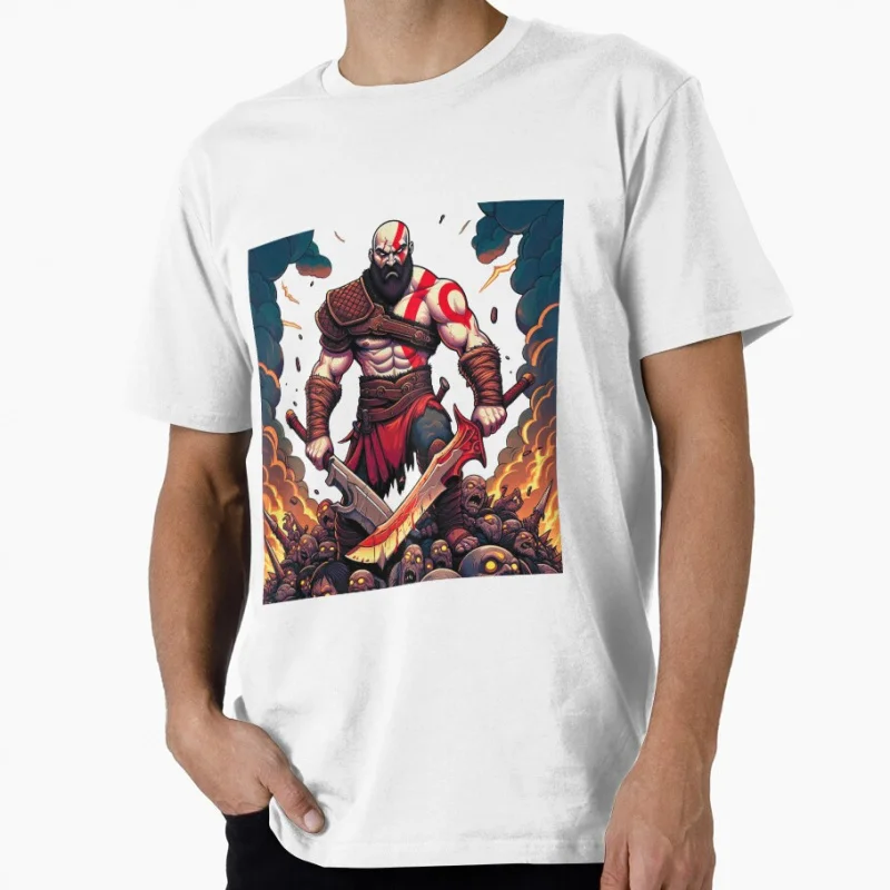 Kratos with blades God of War Spartan Rage Graphic Tee 1211 Norse mythology Videogame Gift t shirt for man All size top S-6XL