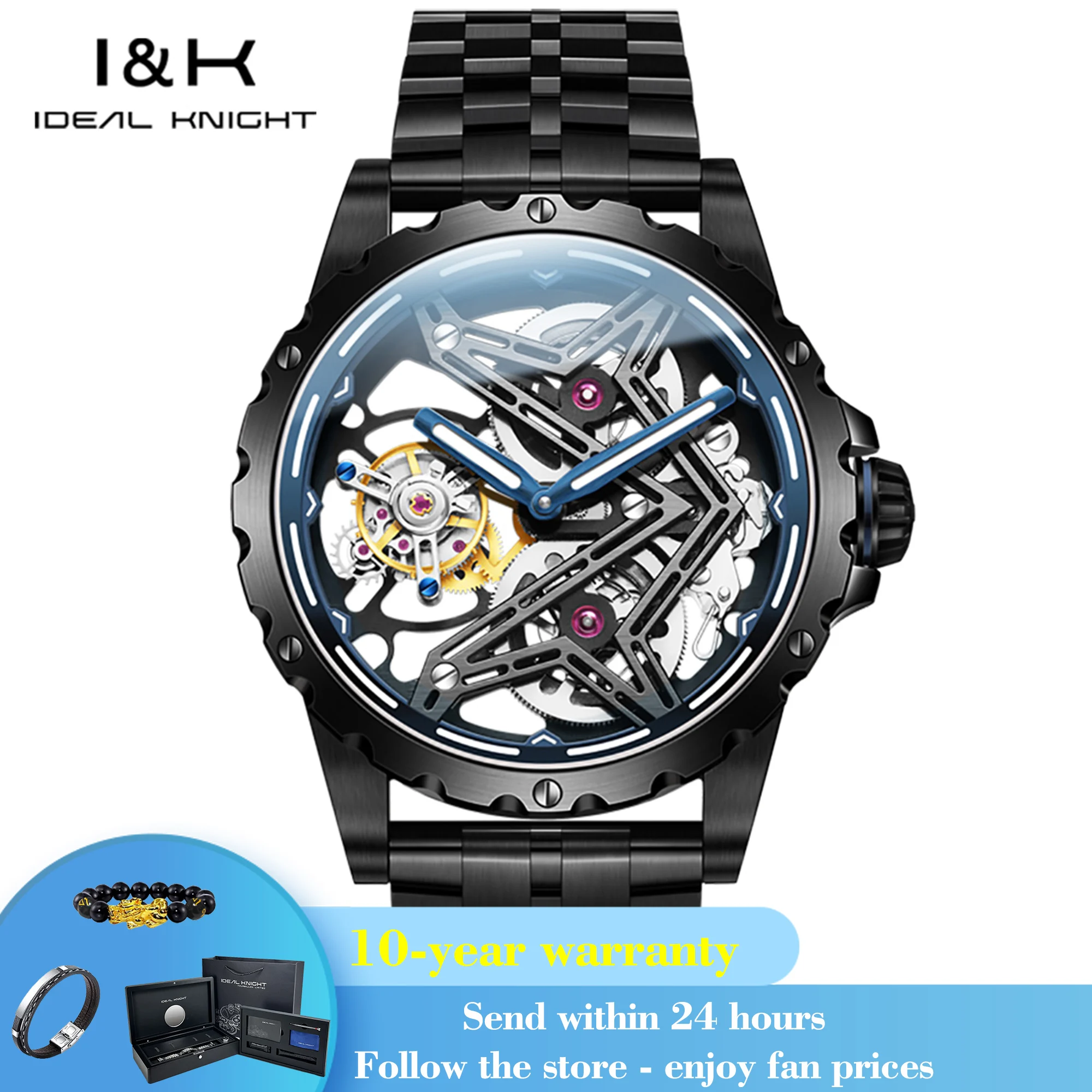 IDEAL KNIGHT 6803 Tourbillon Man Mechanical Wristwatch Sapphire Mirror Luminous Waterproof Watch For Men Luxury Business Watches