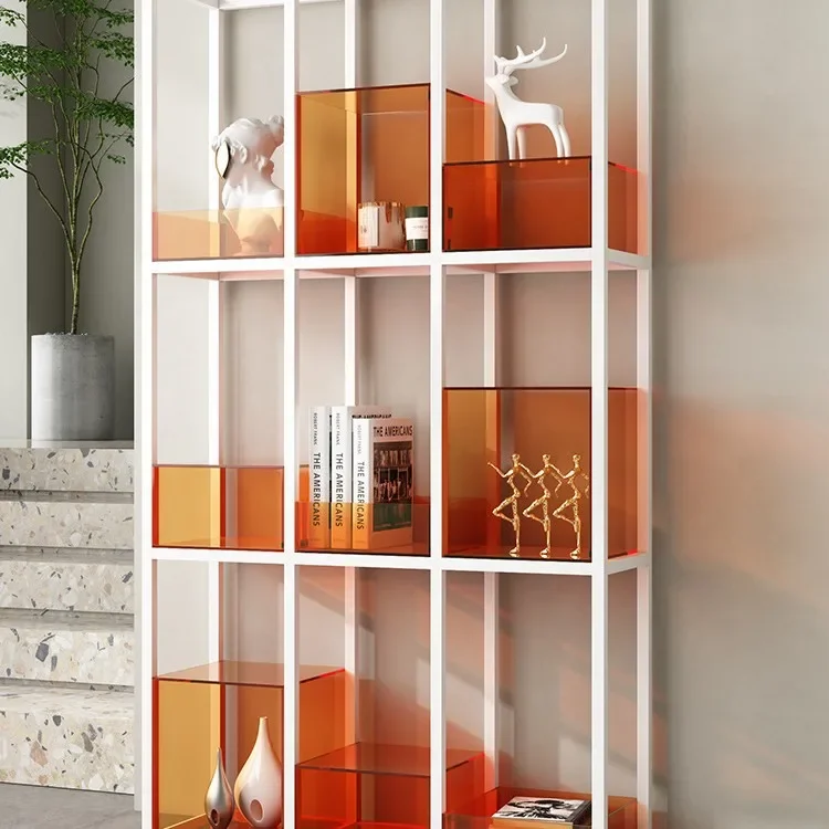 Acrylic wrought iron bookshelf simple studio beauty salon storage rack home living room multi-layer partition
