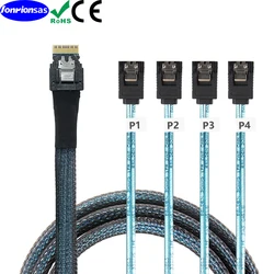 PCIE Slimline SAS 4.0 38pin SFF-8654 4i to 4X SATA 7P female Cable