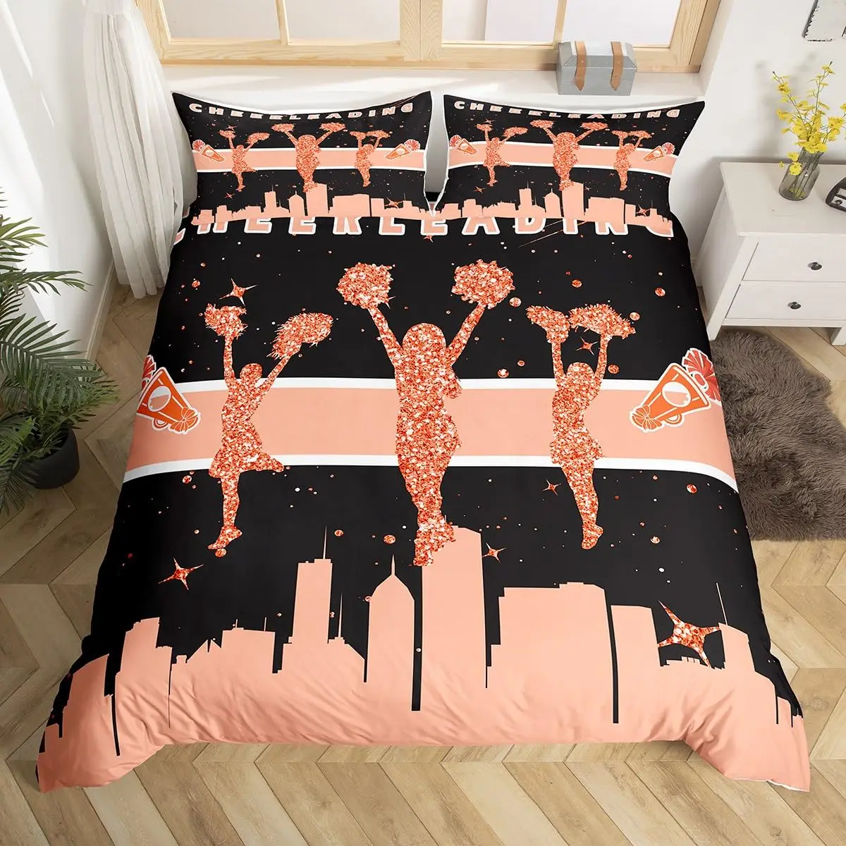 Gymnastics Duvet Cover Twin Dance Theme Bedding Sets for Girls Women, Purple Galaxy Stars Comforter Cover Girly Glitters Bed Set