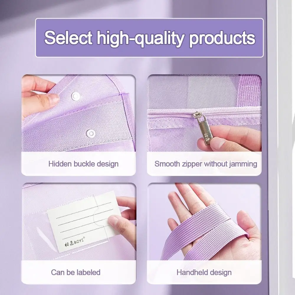 Flip Cover Mesh Storage Bag Transparent Large Capacity File Bag Portable Multilayer Homework Material Organizer Back To School