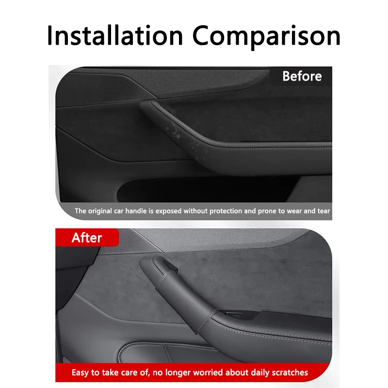 Car Door Inner Handle Protector Cover For Tesla Model 3 / Y Juniper 2025 Leather Door Grab Handle Cover Anti-Scratch Accessories