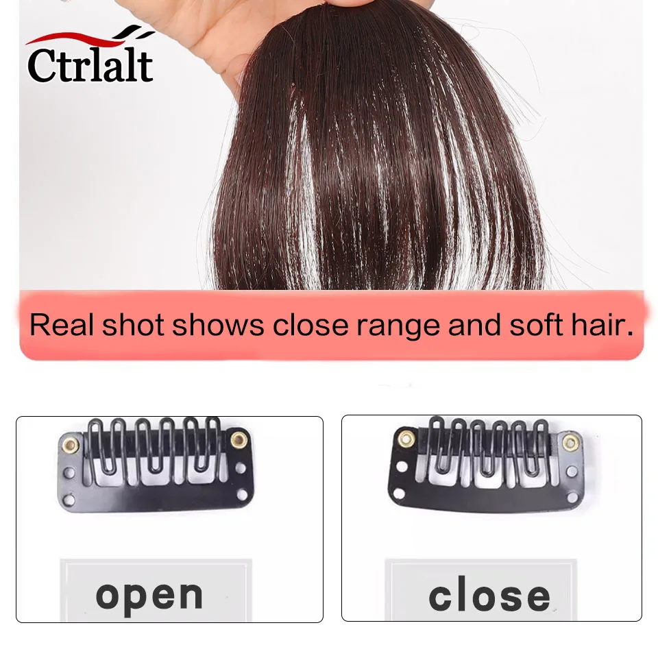 Clip recto corto sintético en flequillo, flequillo lateral negro, extensión de cabello, flequillo para mujer, postizo de flequillo falso