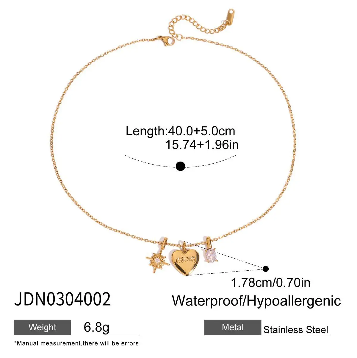 الحب القلب أمي ماما قلادة قلادة لعيد الأم الفولاذ المقاوم للصدأ مجوهرات حساسة هدية زركونيا ستار سحر قلادة