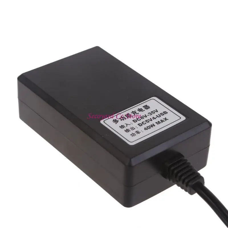 N3UC Power Converter with Battery Clip 12V 24V to 5V USB Power Adapter Regulator 4 Ports for Motorcycle Phone