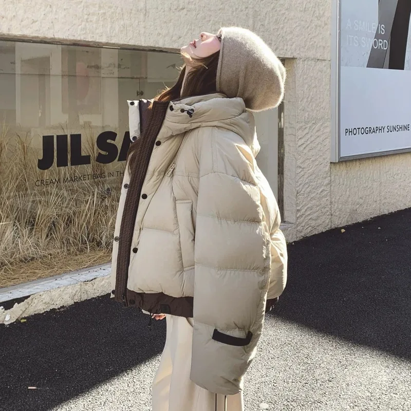 Winter New Women's Down Jacket Commuting Leisure Splicing Hooded Short Coat