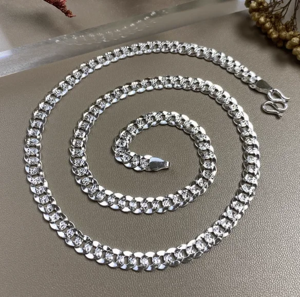 

990 pure silver necklaces for men diamond cut chains necklace 4mm - 7.7mm 45-65cm