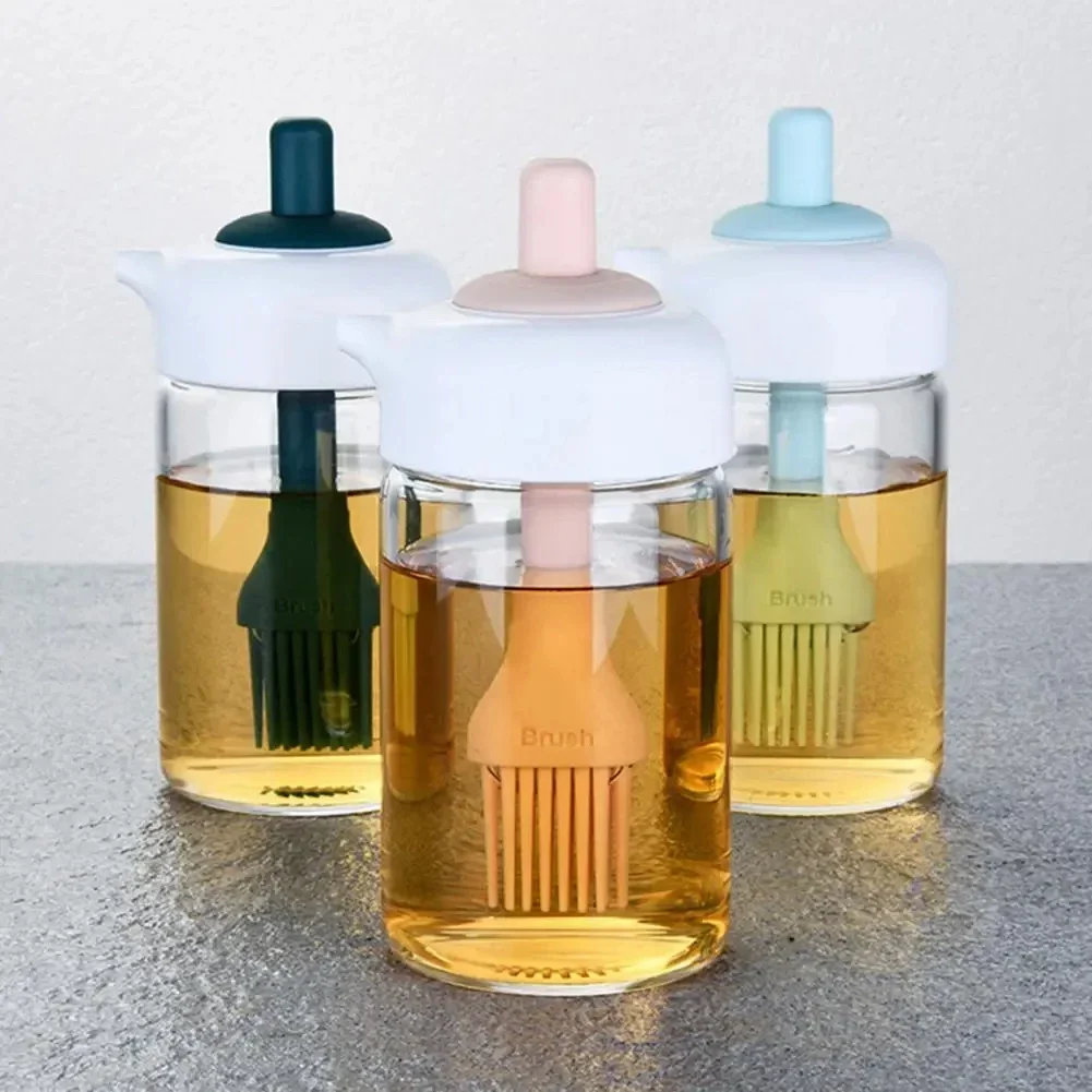 Press oil control 2-in-1 brush oil pot barbecue brush household multi-function press dip one piece glass oil bottle