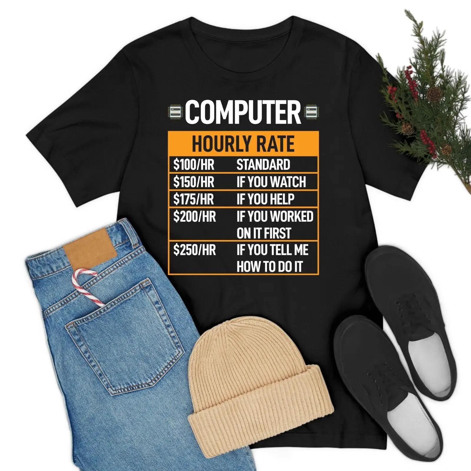 Computer Repair Hourly Rate Funny Tech Support Labor Gifts T-Shirt Men Women