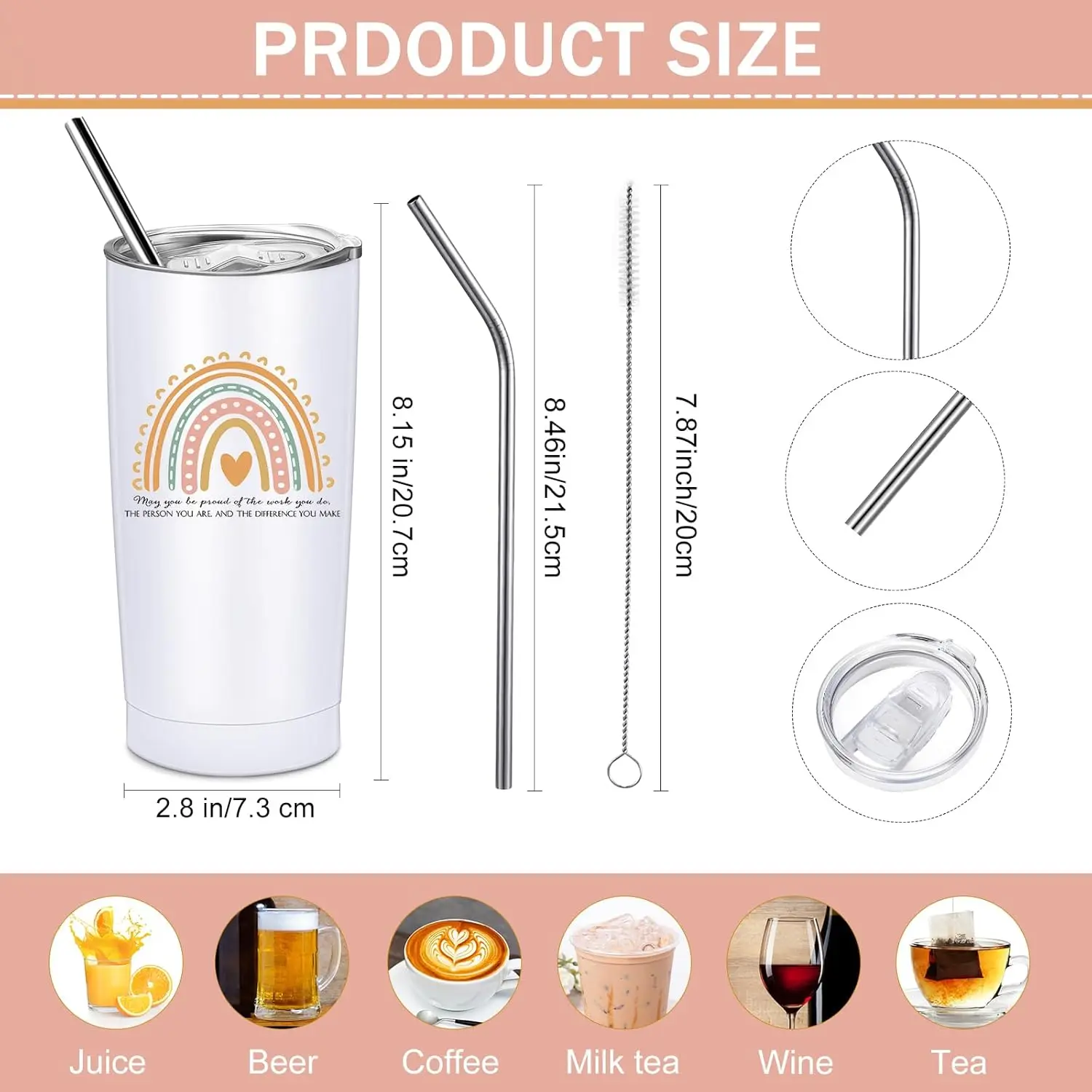 10 Pcs Employee Appreciation Gifts for Coworkers May You Be Proud Thank You Cup for Women Rainbow Sign 20 oz Stainless Steel Tum