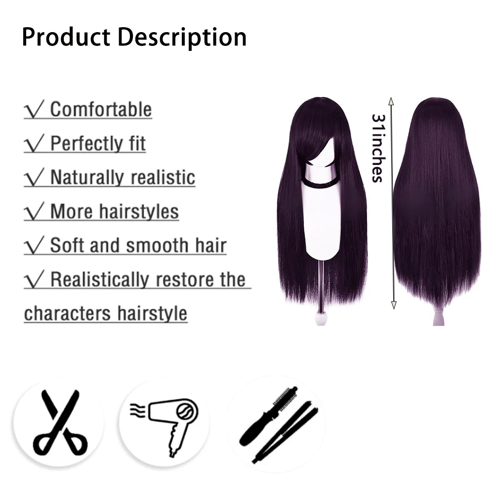 شعر مستعار صناعي مستقيم 80 سم عالي الجودة بكثافة 180%، شعر مستعار نسائي عالمي يومي للهالوين مقاوم للحرارة