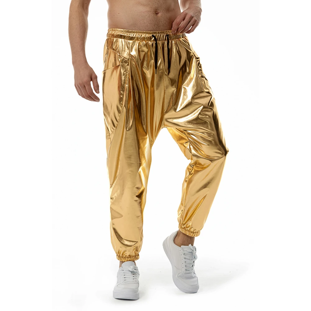 Men's Shiny Gold Metallic Jogger Sweatpants Hip Hop Casual Loose and Comfortable Disco Dance Party Festival Prom Streetwear