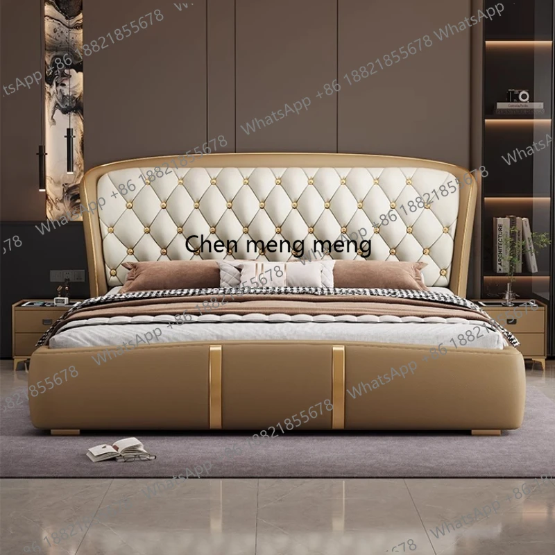

200x220cm Italian Double Bed Napa Leather Home Storage Wedding 2 People Bed King Size Frame Headboard Wooden Bedroom Furniture
