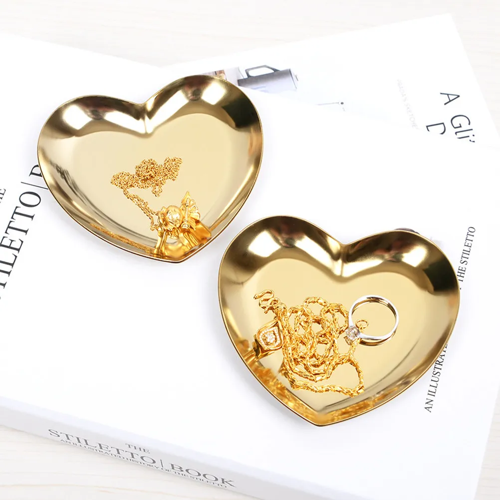 Heart Shaped Gold Metal Jewelry Tray Organizer for Rings Necklaces Perfume Cosmetics Home Decor Gift for Wedding Birthday