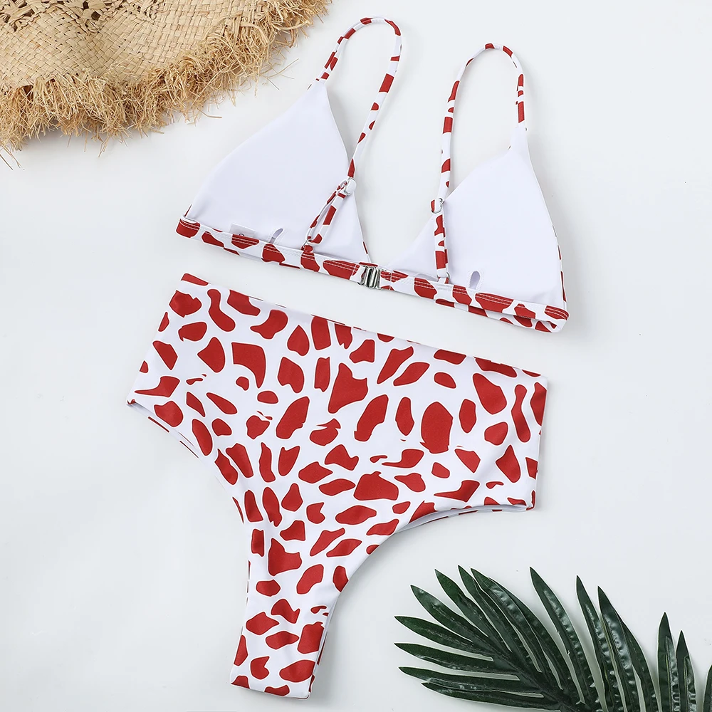 

Women's Red Leopard Printed Two-Piece Bikini Set High Waist Swimsuit Female Padded Push Up Swimwear Beach Wear Biquinis