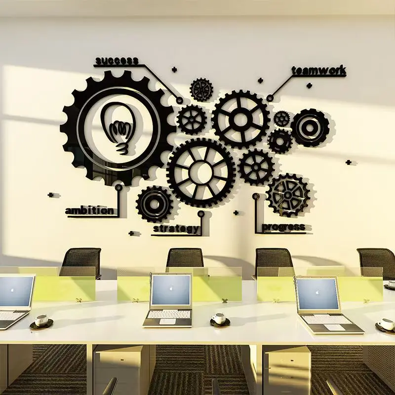 Industrial Style Gear Wall Sticker For Home Living Room Acrylic Office Culture Decor Decal Decorative Mirror Wallpaper Mural