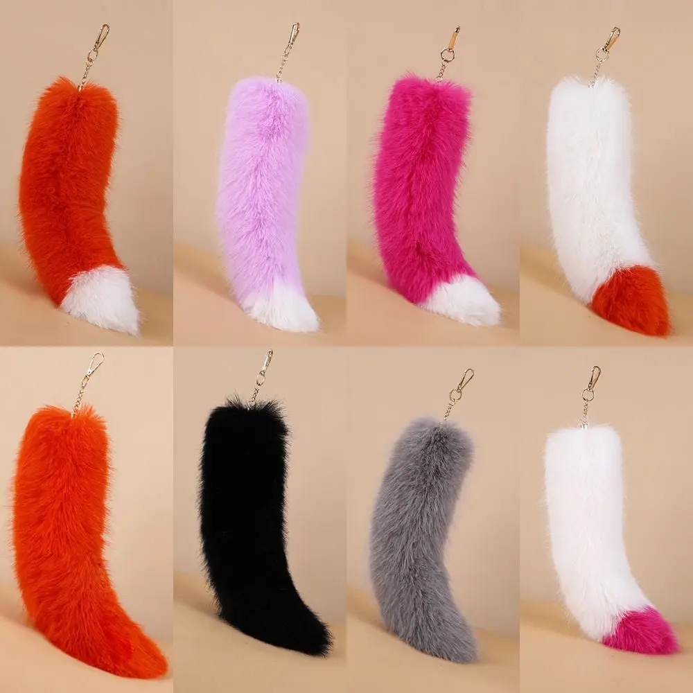 

Fashion Huge Fluffy Faux Fur Fox Tail Keychain Soft Thickening Therian Tail Bag Charms Warm Fur Pendant for Women Girl