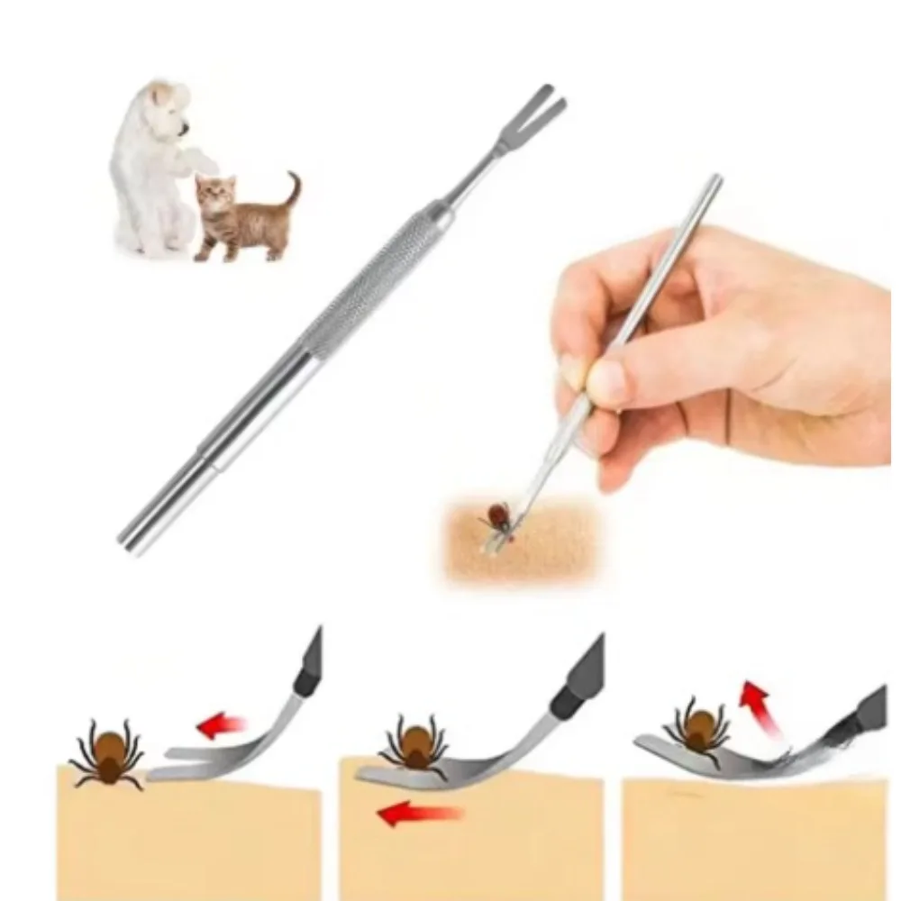 Stainless Steel Tick Fork Effective Design Fork Shape Pet Flea Removal Tweezers Tick Removal Tool Flea Treatment