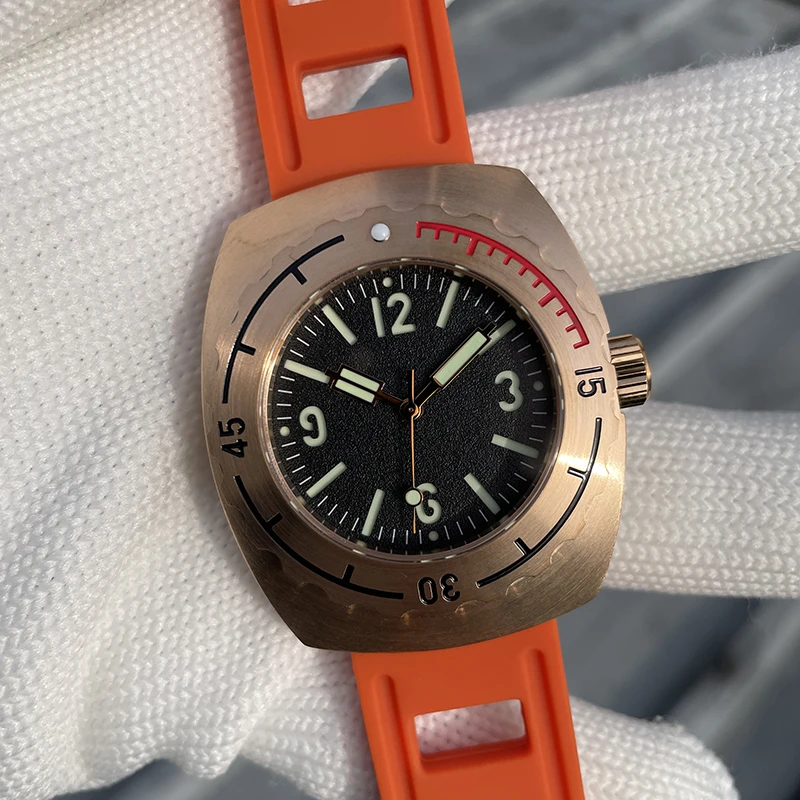 STEELFLIER Men Automatic Watch Military Bronze Tonneau Mechanical Wristwatch Diver 20ATM Waterproof C3 Luminous Sapphire NH35