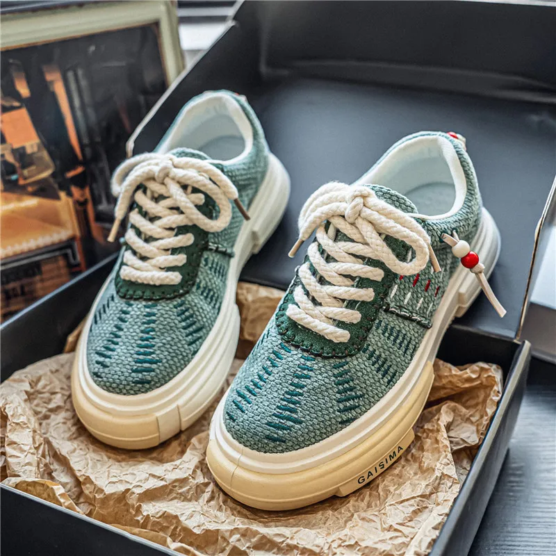 

Fashion Mens Casual Shoes Comfortable Mens Platform Thick Soled Canvas Shoes Hard-Wearing Sneakers Male Walking Vulcanize Shoes